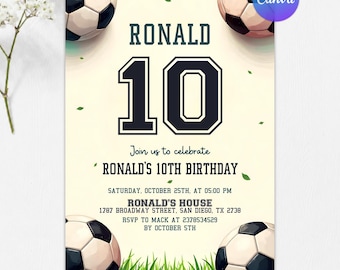 Soccer Birthday Invitation, Soccer Party Invite, Sport Birthday Party, Football Birthday Invite, Any Age, Editable Canva Template