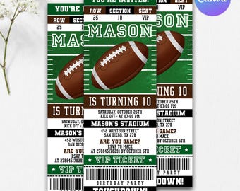Football Ticket Birthday Invitation, Sports Ticket Style Party Invite,  American Football Ticket Invite, Any Age, Editable Canva Template