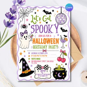 toodler invitation,costume party invite,lets get spooky,birthday kids invite,ghost party,let's get spooky,groovy halloween,pink boo halloween,spooky cute boo,spooky invitation,cute ghost invite,halloween invitation,spooky party invite