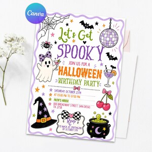 toodler invitation,costume party invite,lets get spooky,birthday kids invite,ghost party,let's get spooky,groovy halloween,pink boo halloween,spooky cute boo,spooky invitation,cute ghost invite,halloween invitation,spooky party invite