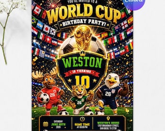 World Cup Soccer Birthday Invitation, Watch Party Invite, Football Party, World Cup 2026 Soccer Party Invite, Editable Canva Template