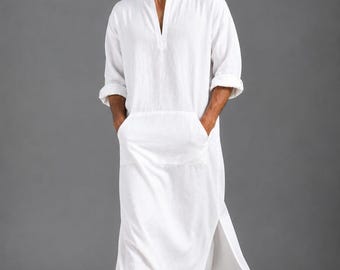 Spersonalizowany lniany kaftan męski, spersonalizowany szlafrok letni, prezent rocznicowy dla niego