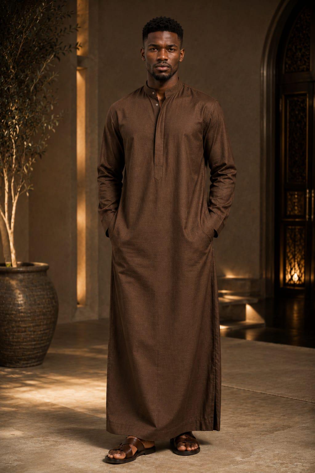 Brown Linen Maxi Kaftan - Long Sleeve Loose Dress, Modest Linen Clothing