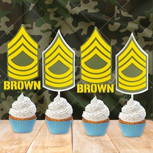 Adorno para cupcakes personalizado de Sargento Mayor del Ejército, adorno para cupcake de Sargento Mayor, adorno para cupcake de MSG, fiesta de cumpleaños del Ejército, fiesta temática del Ejército