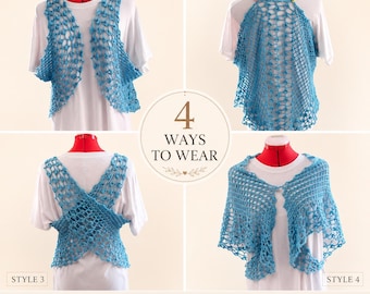 Crochet Shawl Vest Pattern PDF | 4 Ways to Wear | Mesh Crochet Wrap top Pattern | Boho Summer Vest | Digital Download