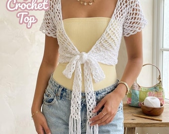 Mesh Tie Top Crochet Pattern | PDF + Video Tutorial | US & German Terms | Summer Shrug Bolero | gift for her