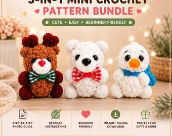 3-in-1 Mini Crochet Pattern Bundle PDF | Bear, Polar Bear & Snowman Amigurumi ,Cute Keychain Crochet Pattern | Beginner Friendly