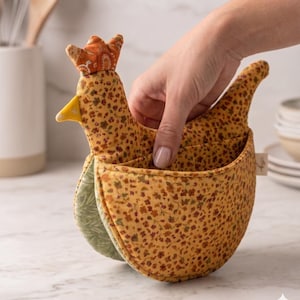 Patron de couture PDF The Original Henrietta Chicken Oven - Mitaines chaudes pour débutants en tissu matelassé + tutoriel vidéo