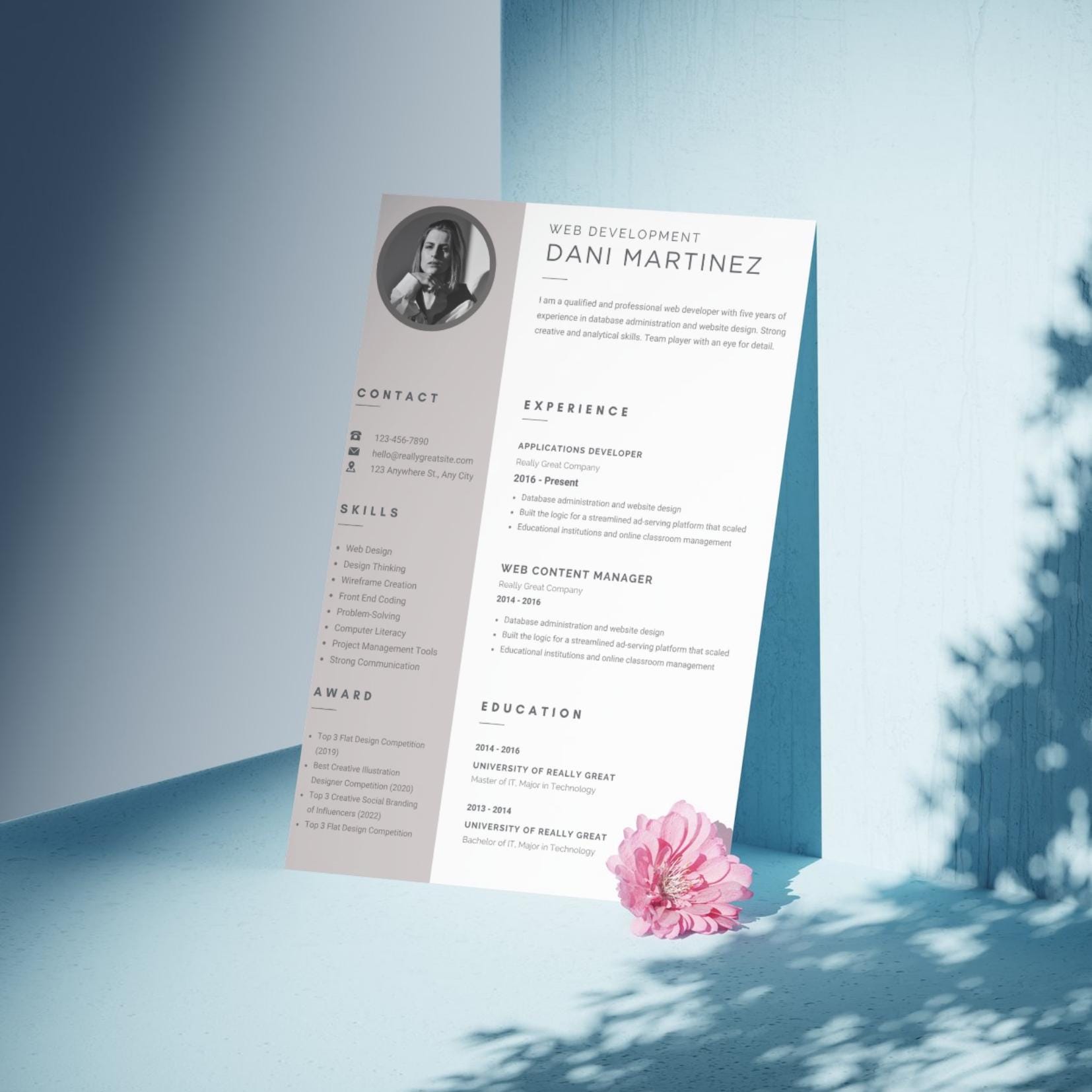 Modern Editable Resume Template for Canva – Minimal Professional CV ...