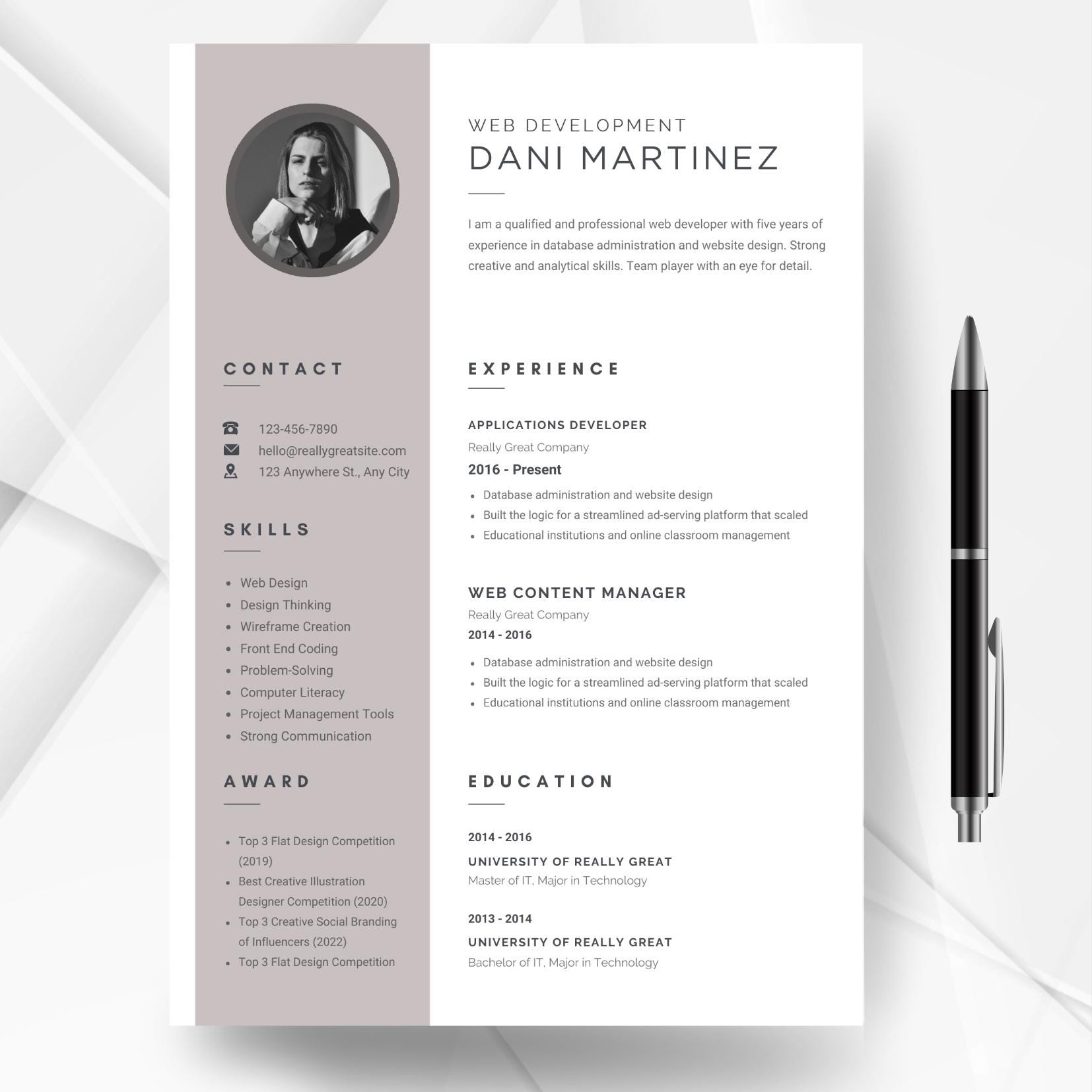 Modern Editable Resume Template for Canva – Minimal Professional CV ...