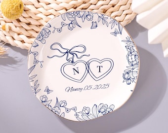 Personalized Name Jewelry Dish,Customized Flowers Small Trinket Dish,Jewelry Storage Tray,Engagement Keepsakes,Wedding Gifts for Couple