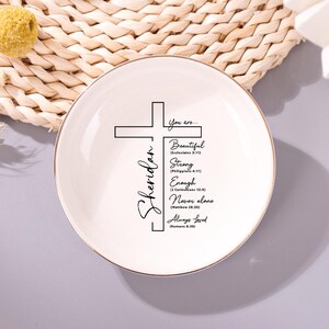 Porte-bijoux prénom personnalisé, petit porte-objets bibliques personnalisé pour écritures chrétiennes, plateau de rangement pour bijoux, cadeau de versets bibliques, décorations religieuses