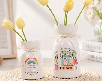 Personalized Rainbow Teacher Gifts, Custom Name Flower Vase, Thank You Teacher Gift, Preschool Teacher Appreciation Gift, End of Year Gifts