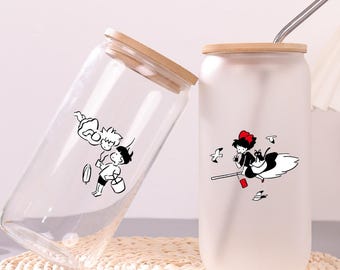 Vaso de cristal de Kiki's Delivery Service, taza de café de cristal personalizada con nombre de Totoro, vaso de cristal esmerilado y transparente, vaso de El viaje de Chihiro, regalo para ella.