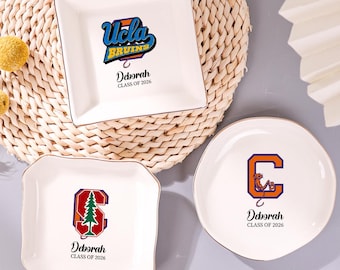 Personalized Name Jewelry Dish,Customized University Badge Small Trinket Dish,Jewelry Storage Tray,Graduation Souvenir Gift, Entrance Gifts