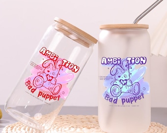 Vaso de cristal con diseño de conejito Bad Bunny, taza de café de cristal con nombre personalizado, vaso de cristal esmerilado y transparente, vaso moderno y original, regalo de cumpleaños para ella.