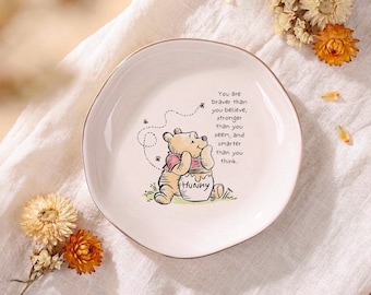 Personalized Name Winnie the Pooh Jewelry Dish,Customized Bless Ring Dish,Jewelry Storage Tray,Ceramic Dish,Birthday Gifts,Gift for Her