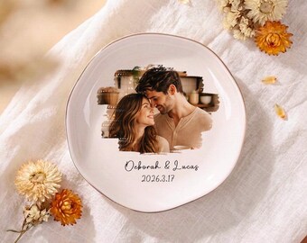 Personalized Name & Photos Jewelry Dish,Customized Pictures Small Trinket Dish,Jewelry Storage Tray,Valentine's Gift,Wedding Gift for Couple