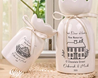 Personalisierte Name Blumenvase für neuen Haus Anlass, kundenspezifische Einzug Geschenk-Keramikvase, Housewarming Geschenke für Paar, Besitzer Geschenke