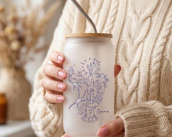 Ball bei Kerzenlicht Glasbecher, personalisierter Name Little Rabbit Glass Kaffeetasse, Frosted & Klarglastasse, einfache süße Tasse, Geschenk für Sie