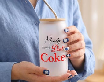 Diet Coke Glass Tumbler,Personalized Name Diet Coke Glass Coffee Cup with Straw,Frosted & Clear Glass Cup,Custom Soda Lover Gift