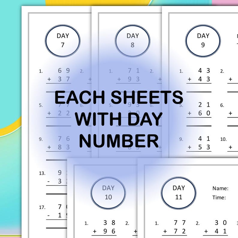 Addition & Subtraction Worksheets Set 5 100-page | Printable Math ...