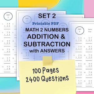 Addition & Subtraction Worksheets Set 2 100-page | Printable Math Practice PDF (2400 Questions)