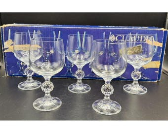 Juego de 5 copas de vino vintage de cristal de Bohemia Claudia Prism con tallo esférico - Elegantes