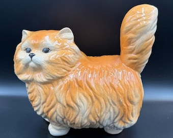 Gato persa grande de cerámica esponjosa de estilo vintage de mediados de siglo.