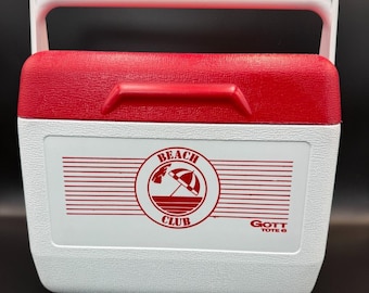 Nevera portátil Gott Tote 6 Beach Club retro roja y blanca - RARA
