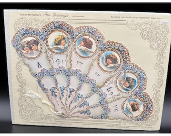 Colección de papel de principios de siglo de Old Print Factory de VTG Abanico victoriano - ÁNGELES