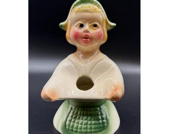 Rare "DUTCH GIRL" Pie Bird Vent Funnel Holds Kitchen Tools Too - Hand Painted