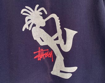 Vintage 90s Stussy Stickman Jazzman Shadowman All the Jazz Adult L