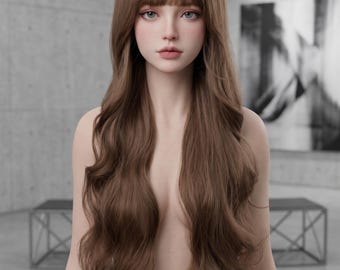 Natural Brown Long Wavy Wig, Realistic Soft Wave Hairpiece, Everyday Natural Look Synthetic Wig, Comfortable Breathable Cap