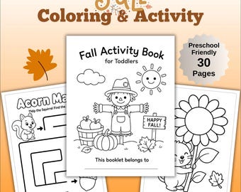 Fall Coloring & Activity Book for Toddlers | 30 Printable Autumn Pages, Preschool Activity (PDF Download)