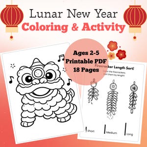 Lunar New Year Coloring & Activity Bundle Pages | Toddler Activity, 18 Designs (PDF Instant Download)