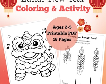 Kleur- en activiteitenbundelpagina's maannieuwjaar | Peuteractiviteit, 18 ontwerpen (pdf direct download)