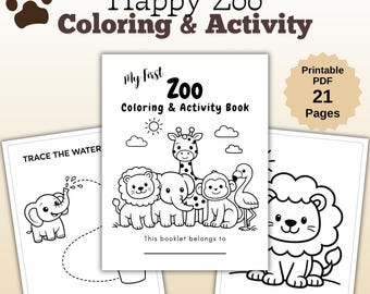 Zoo Coloring-activiteitenbundel voor peuters | Kleur-, matching- en overtrekpagina's (afdrukbare pdf)