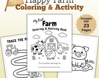Activiteitenbundel boerderijkleuring voor peuters | Kleur-, matching- en overtrekpagina's (afdrukbare pdf)