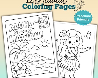 Hawaii Kleurplaten voor kinderen |  Afdrukbaar activiteitenboek tropisch tropisch, 12 ontwerpen (afdrukbare pdf)