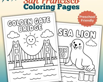 San Francisco Kleurplaten voor kinderen |  Kleurboek bezienswaardigheden Californië, 12 ontwerpen (afdrukbare pdf)