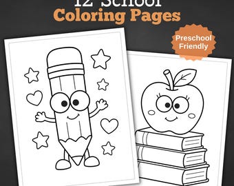 Back to School Coloring Pages | Toddler Preschool Activity, 12 Designs (PDF Download)