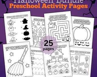 Halloween Preschool Activity Book | 25 Toddler Worksheets (Digital Download)
