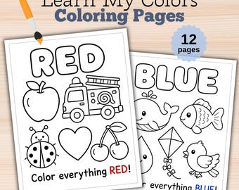 Learn My Colors Coloring Pages | 12 Color Recognition Worksheets, Toddler Preschool Activity (PDF Download)