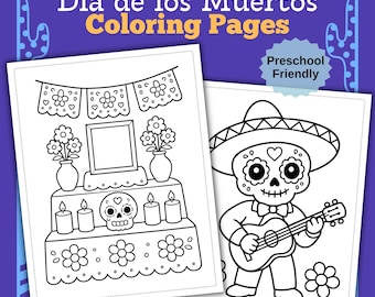 Day of the Dead Coloring Pages | Dia de los Muertos Coloring Book for Toddlers & Preschoolers, 12 Designs (Printable PDF)
