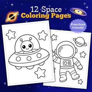 Space Coloring Pages | Kids Activity, 12 Designs (Printable PDF) image 1