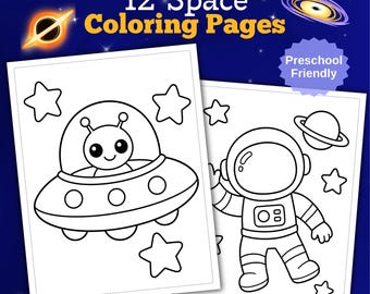 Ruimte kleurplaten voor kinderen | Peuteractiviteit, 12 ontwerpen (afdrukbare pdf)