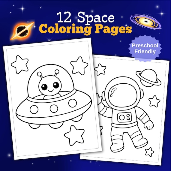 Space Coloring Pages | Kids Activity, 12 Designs (Printable PDF)