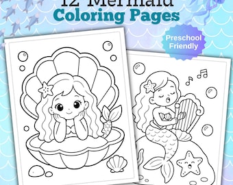 Mermaid Coloring Pages for Kids | Toddler Preschool Activity, 12 Designs (Printable PDF)