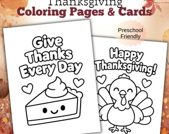 Thanksgiving Coloring Pages & Cards for Kids | Toddler Preschool Activity, 12 Fall Designs (Digital Download)